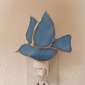 Blue Bird Night Light, Real Stained Glass, Wall Plug In, U L Certified, Bathroom Kitchen Bedroom Decor, Light Sensor Rotating Nightlight