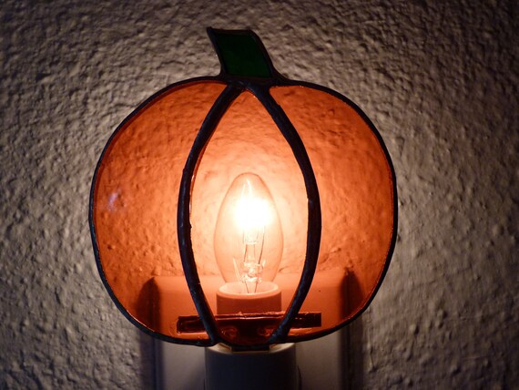 Pumpkin Night Light Orange Stained Glass Wall Plug In Halloween Autumn Fall Bathroom Bedroom Kitchen Home Decor Light Sensor Rotating