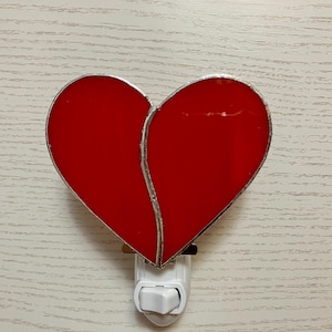 Red Heart Night Light, Stained Glass, Wall Plug In, Valentines Day Gift, I Love You, Bedroom Art, Bathroom Decor, Rotating Light Sensor