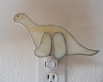 Brontosaurus Night Light, Stained Glass Dinosaur, Gift For Children, Bedroom Bathroom Nursery Decor, Wall Plug In, Light Sensor Swivel