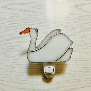 Swan and Flower Night Light, Stained Glass, Dusk to Dawn, Rotating Base