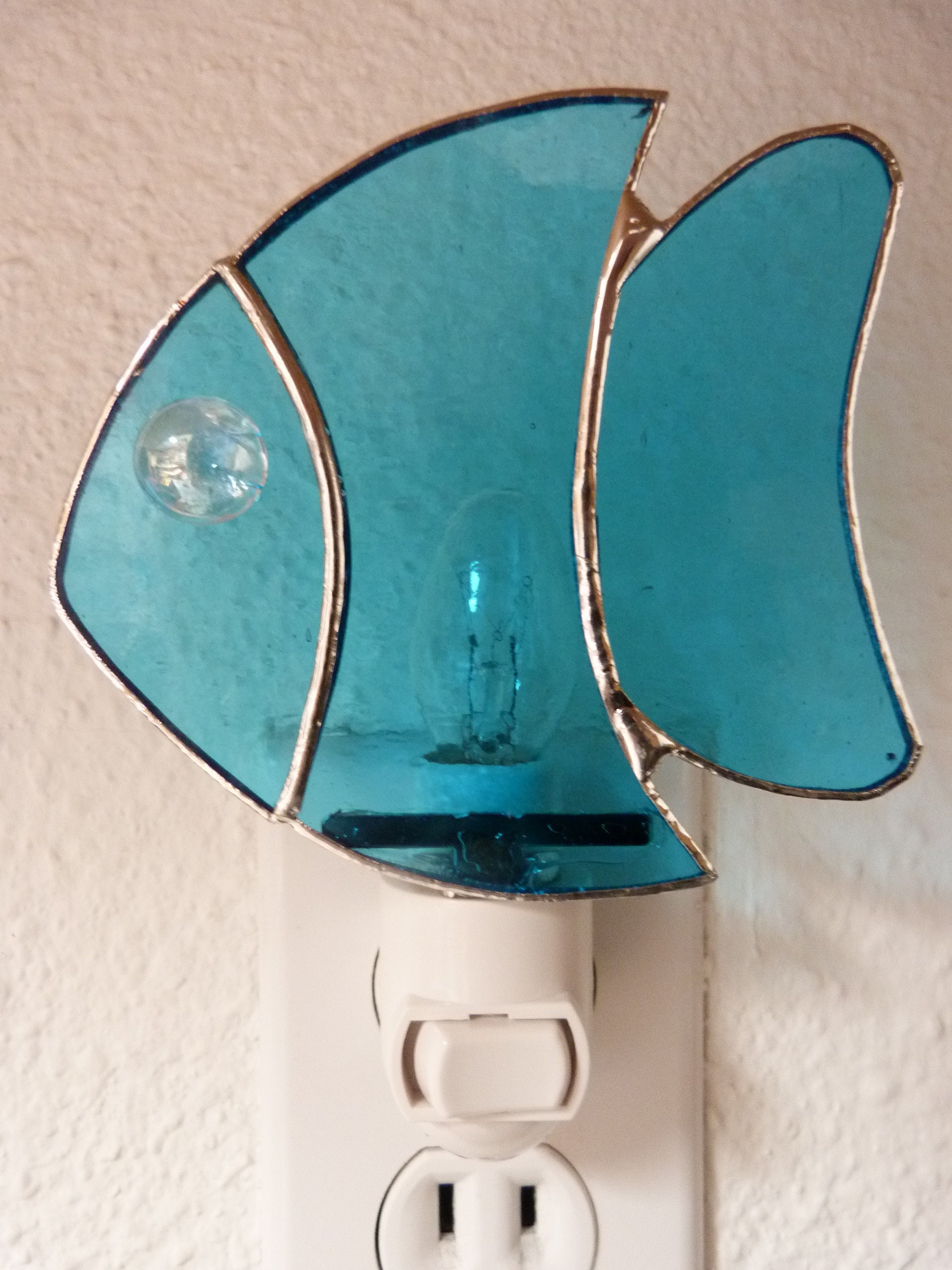 Stained Glass Fish Night Light Wall Plug in Blue Bathroom Etsy