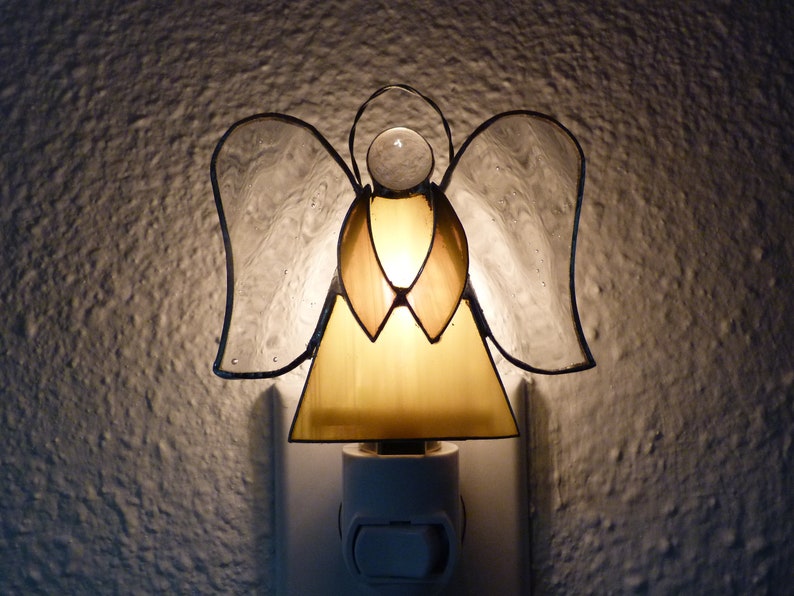 Angel Night Light Yellow Stained Glass Wall Plug In Etsy