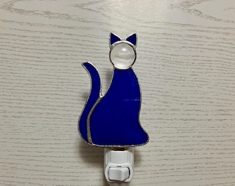 Blue Kitty Night Light, Stained Glass