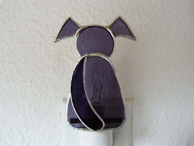 Baby Shower Gift For Girls Baby Kids Purple Dog Night Light Stained Glass Bedroom Bathroom Nursery Kitchen Decor Light Sensor Swivel