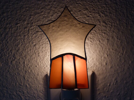 Stained Glass Night Light Orange Shooting Star Independence Day Bedroom Bathroom Kitchen Decor Wall Plug In Light Sensor Rotating Swivel