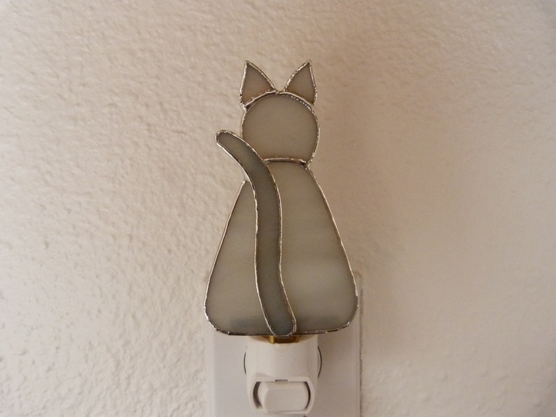 Gray Cat Night Light Real Stained Glass Kitten Animal Pet Etsy