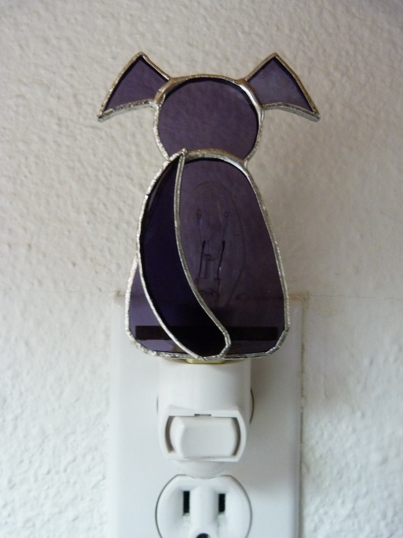 Baby Shower Gift For Girls Baby Kids Purple Dog Night Light Stained Glass Bedroom Bathroom Nursery Kitchen Decor Light Sensor Swivel