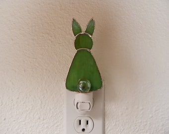 Night Light, Green Rabbit, Gift for Boys Girls, Nursery Bathroom Bedroom Decor, Wall Plug In Light Sensor Rotating Swivel Nightlight