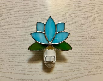 Blue Lotus Night Light, Stained Glass Flower