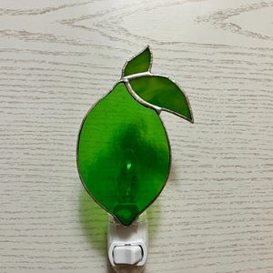 Lime Night Light, Green Stained Glass Fruit, Wall Plug In, Kitchen Lighting, Bedroom Decor, Birthday Gift, Rotating Light Sensor