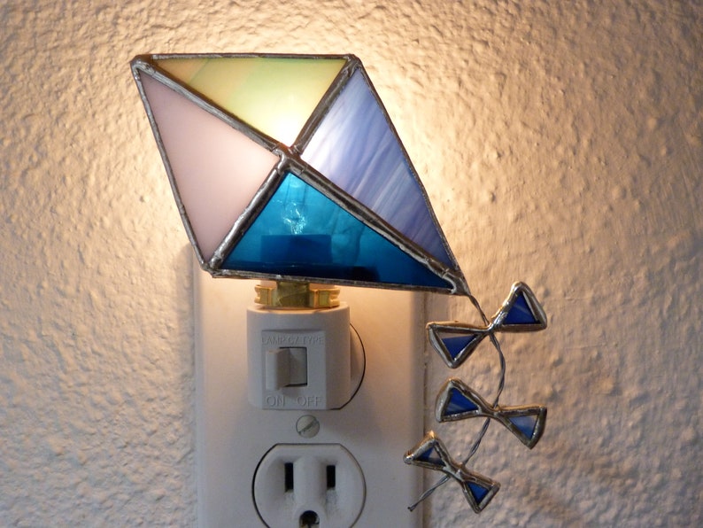 Stained Glass Night Light Blue Kite Wall Plug In Gift For Image 0