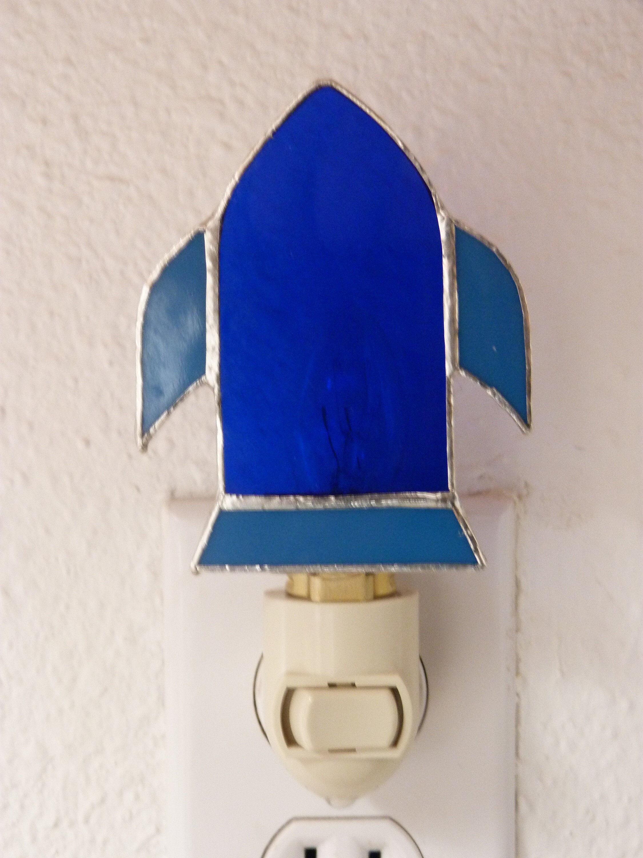 Rocket Night Light Blue Stained Glass Wall Plug In Boys Etsy