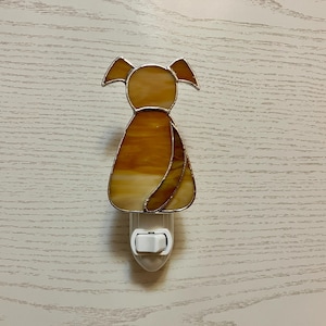 Puppy Dog Night Light, Brown Stained Glass Animal