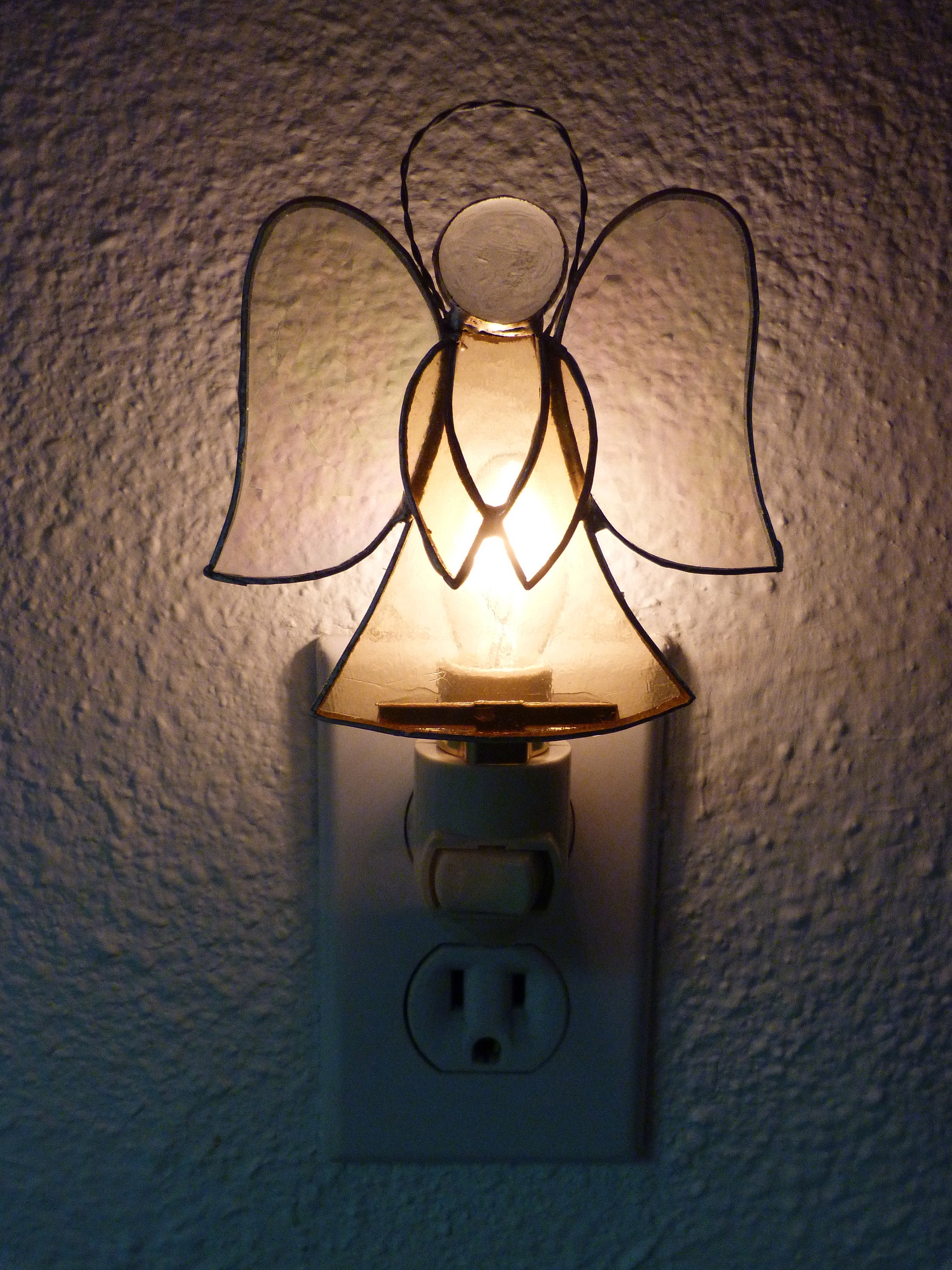 Angel Night Light Yellow Stained Glass Wall Plug In Etsy