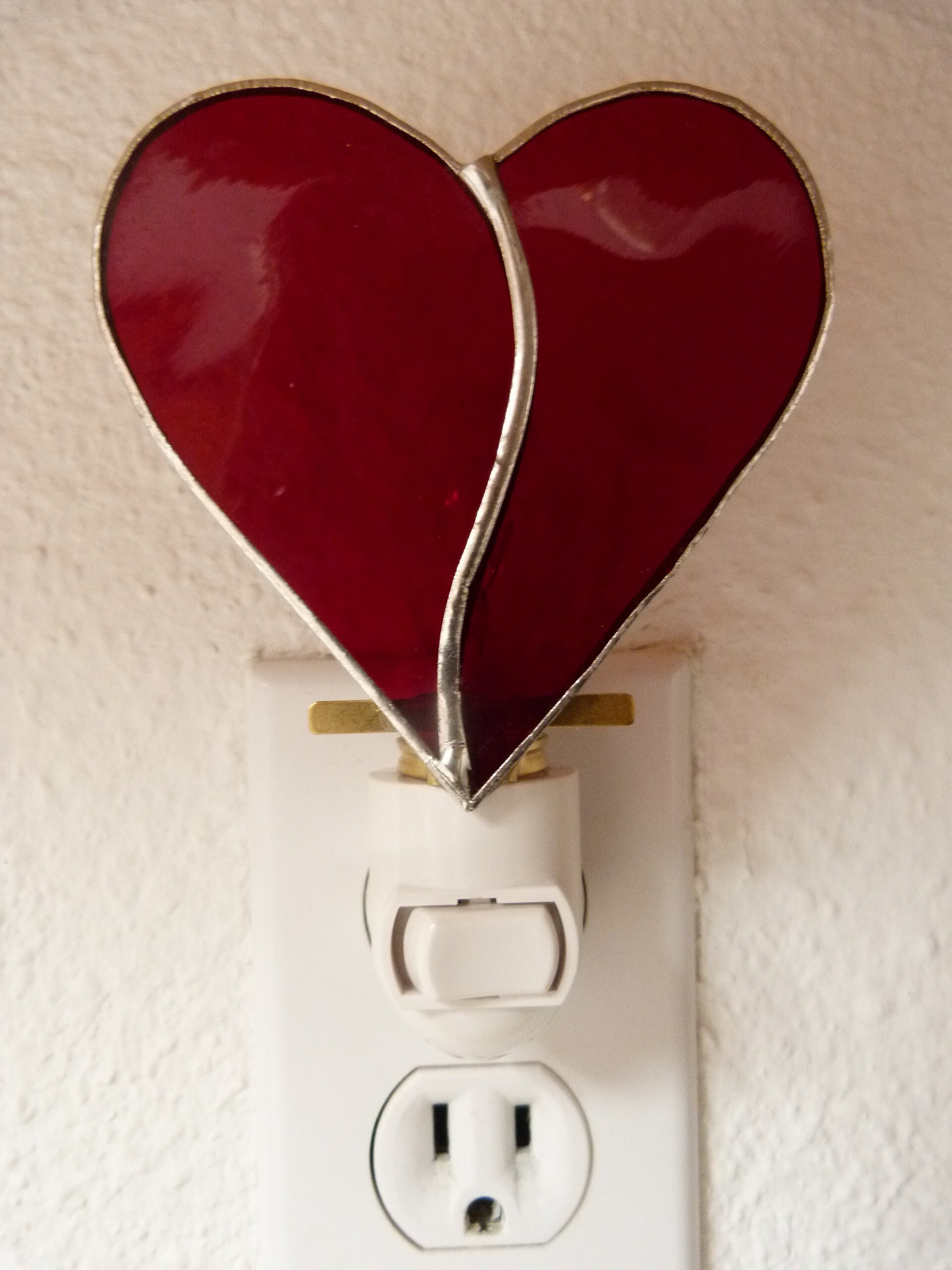 Red Heart Night Light Stained Glass Wall Plug In Valentines Etsy