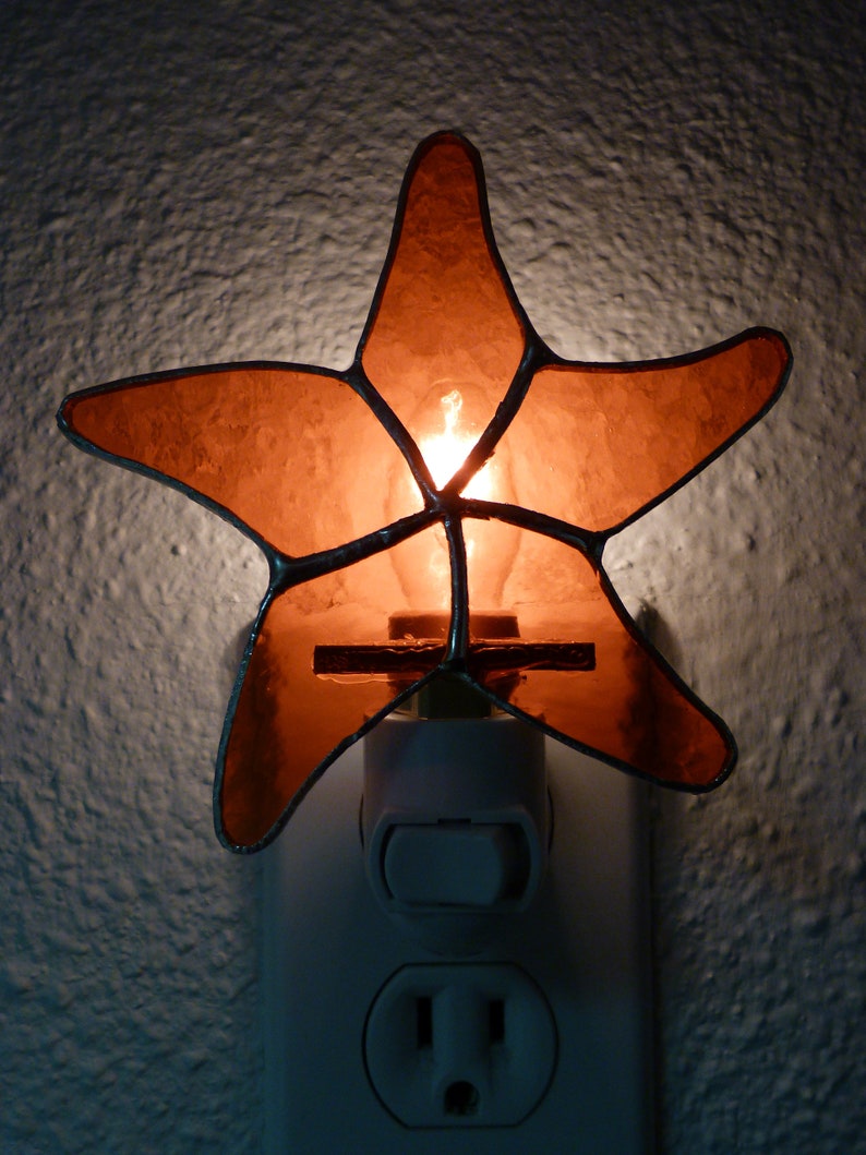 Starfish Night Light Orange Stained Glass Fish Wall Plug In Etsy
