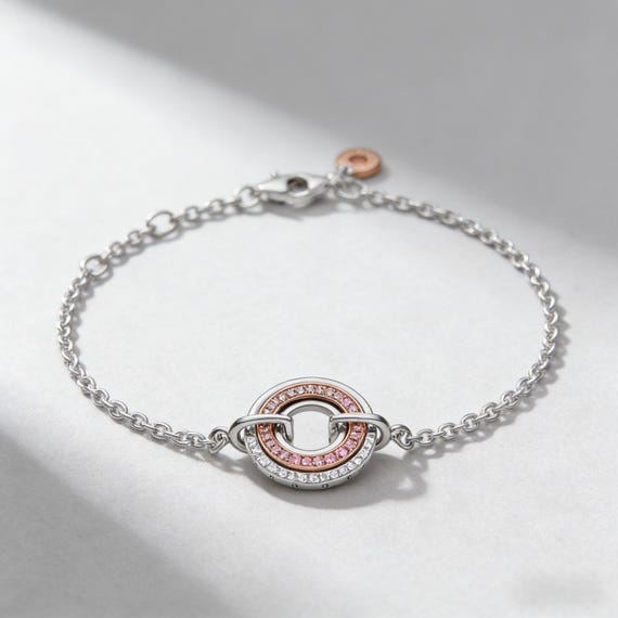 925 Silver Interlocking Circle Bracelet | Thin Ca… - image 3