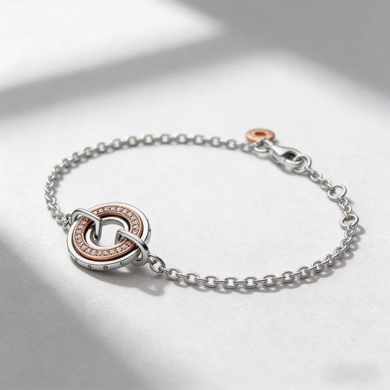 925 Silver Interlocking Circle Bracelet | Thin Ca… - image 1