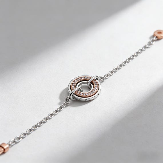 925 Silver Interlocking Circle Bracelet | Thin Ca… - image 2