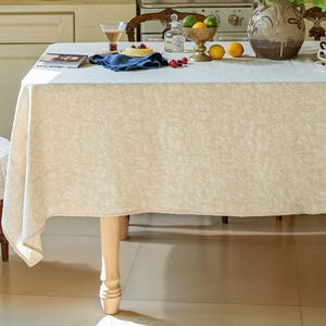 Neutral Linen Blend Tablecloth, Textured Jacquard Table Cover, Minimal Dining Tablecloth, Custom Size