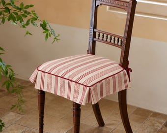 Christmas Chair Cushion, Striped Skirted Design, Non-Slip Backing, Rear Ties, Custom Size, Dining Decor