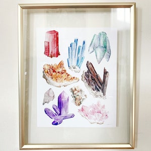 Watercolor Crystals Print, Crystal Art Print, Gemstone Print, Healing Crystal Art, Scientific Illustration, Boho, Witchy, Fantasy Art Print