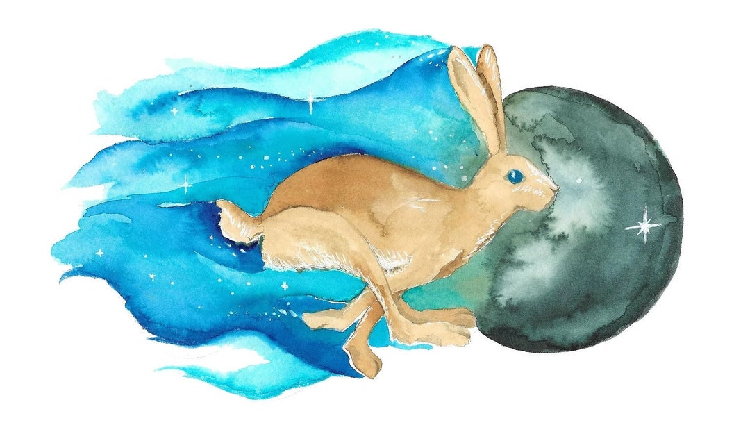 Lunar Hare Art Print, Rabbit Painting, Moon Rabbit, Celestial, Mythical ...