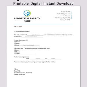 Editable Urgent Care Doctor Note Template (MS Word, Canva, PDF)