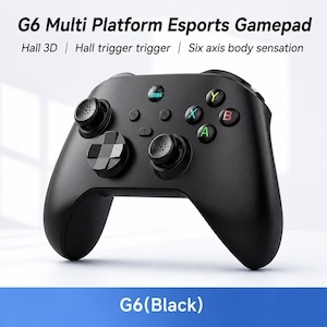May include: A black G6 Multi Platform Esports Gamepad. Features include Hall 3D, Hall trigger trigger, and Six axis body sensation. The gamepad has a D-pad, two analog sticks, and action buttons labeled X, Y, A, and B.