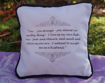 STOCK CLEARANCE! Miniature Charlotte Brontë Inspired Pillow. Edward Rochester Quote. Cotton Decorative Pillow