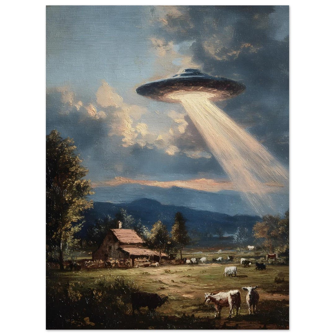 UFO Abduction Unframed Poster | Funny Altered Art | Vintage Landscape ...