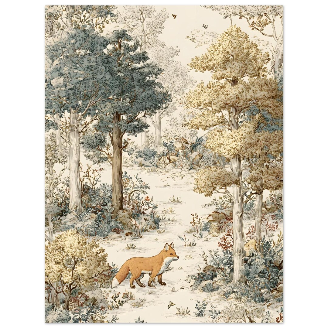 Woodland Nursery Fox Unframed Print | Vintage Storybook Animal Art ...