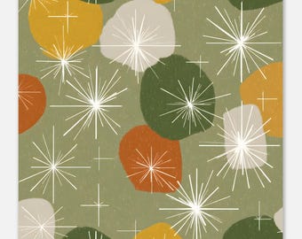 Retro Atomic Starburst Art Print, Mid Century Modern Poster