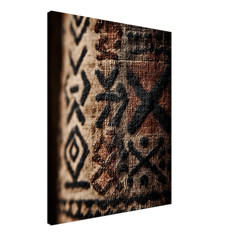Afrikanischer Schlammtuch Leinwand | Geometrische Stammeskunst | Boho Wanddekor | Moderner afrikanischer Druck | Bogolanfini Textur | Erdton Wandkunst Bild 1
