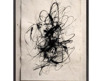 Ingelijste houtskoolschets | Abstracte krabbelkunst, modern mannelijk decor