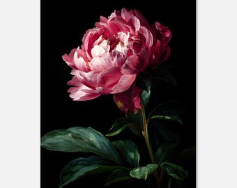 Moody Peony Art Print | Dark Academia Floral Painting