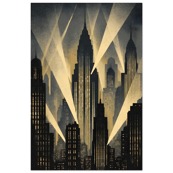 Metropolis Cityscape Unframed Poster | Art Deco Skyline | Retro