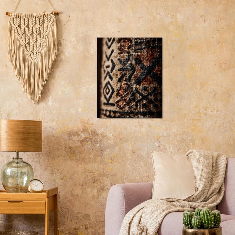 Afrikanischer Schlammtuch Leinwand | Geometrische Stammeskunst | Boho Wanddekor | Moderner afrikanischer Druck | Bogolanfini Textur | Erdton Wandkunst Bild 15