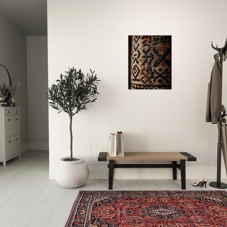 Afrikanischer Schlammtuch Leinwand | Geometrische Stammeskunst | Boho Wanddekor | Moderner afrikanischer Druck | Bogolanfini Textur | Erdton Wandkunst Bild 9