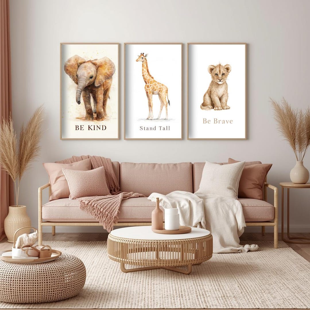Safari Animal Nursery Prints Set, Watercolor Affirmations, Playroom ...