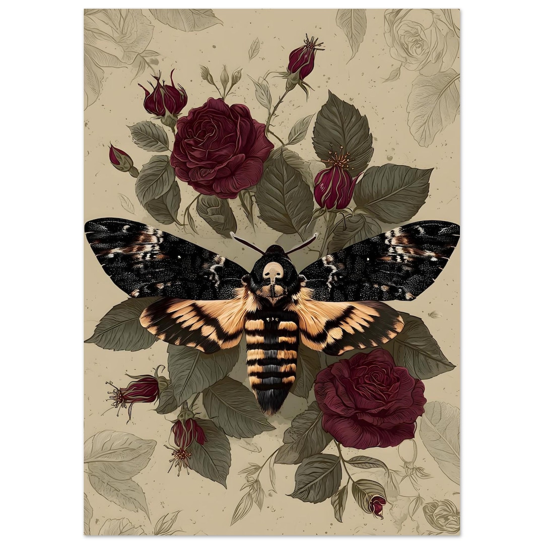 Vintage Skull Moth Print | Unframed Poster | Dark Academia Decor ...