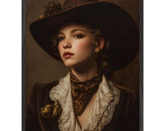 Gothic Cowgirl Framed Wall Art | Western Portrait Oil Painting Print | Dark Cowboy Aesthetic Decor | Moody Vintage Gallery Art
