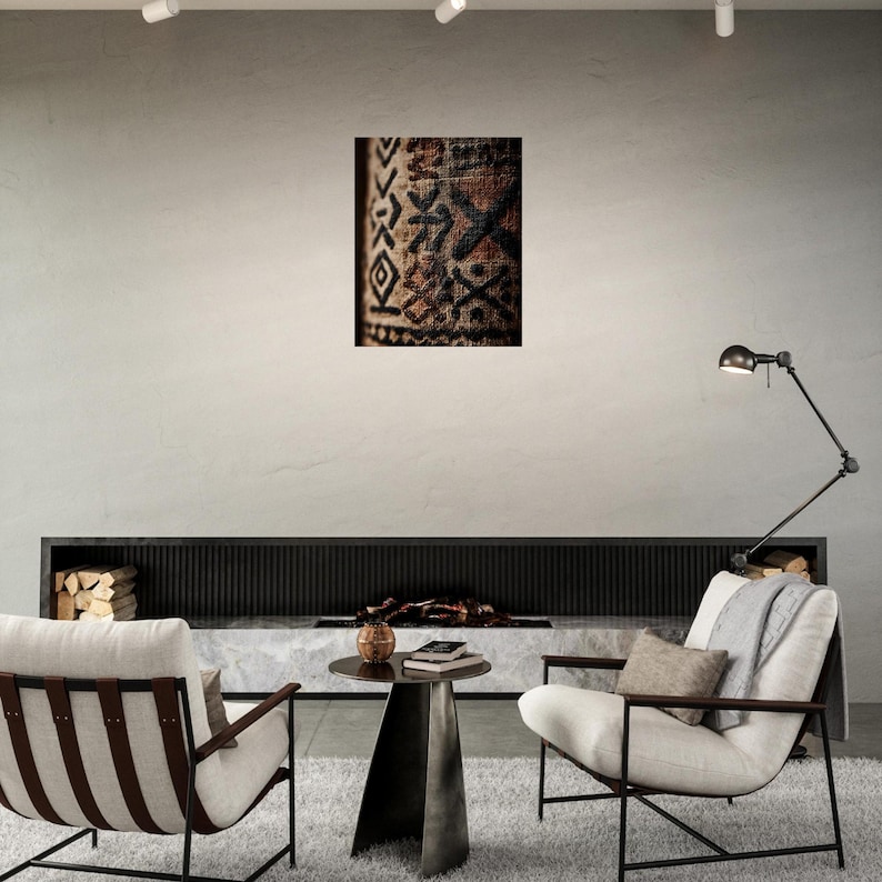 Afrikanischer Schlammtuch Leinwand | Geometrische Stammeskunst | Boho Wanddekor | Moderner afrikanischer Druck | Bogolanfini Textur | Erdton Wandkunst Bild 3