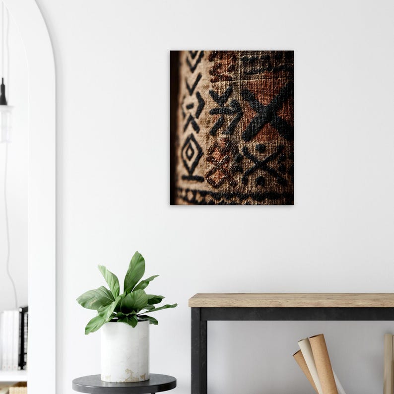 Afrikanischer Schlammtuch Leinwand | Geometrische Stammeskunst | Boho Wanddekor | Moderner afrikanischer Druck | Bogolanfini Textur | Erdton Wandkunst Bild 10