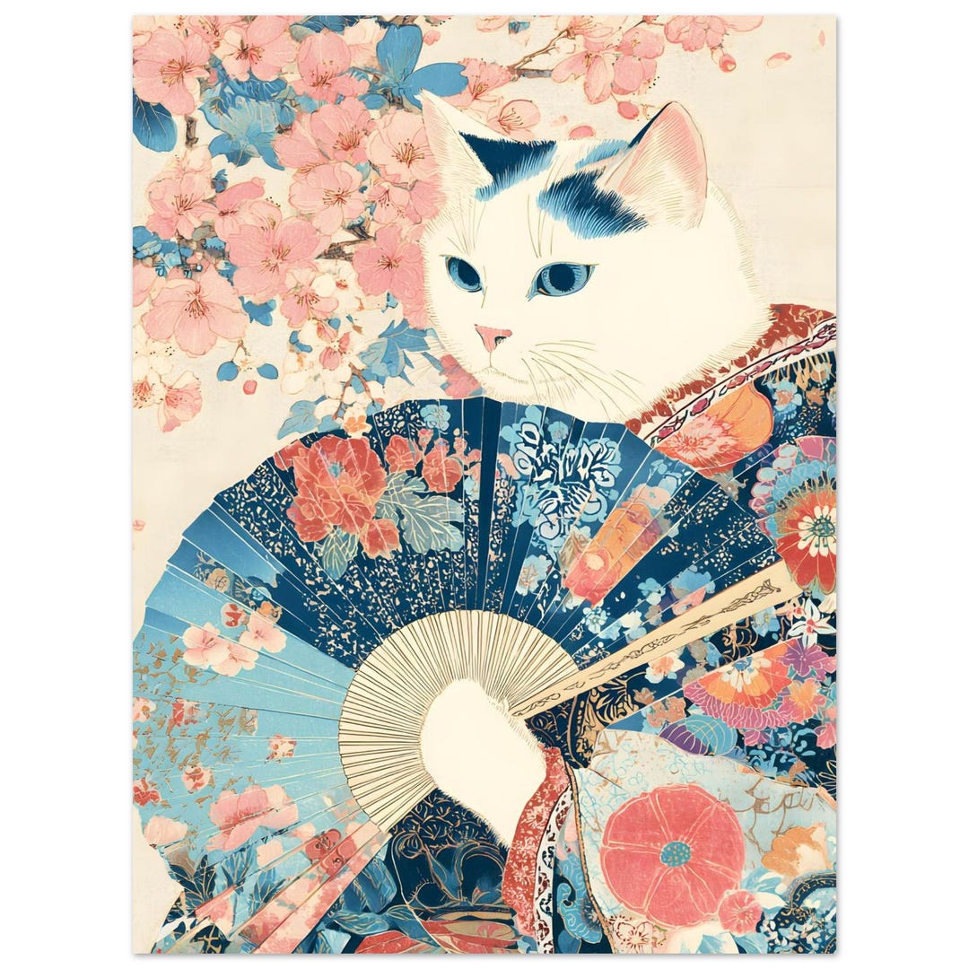 Geisha Cat Unframed Poster | Japanese Cat Art | Kimono Cat Print ...