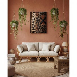 Afrikanischer Schlammtuch Leinwand | Geometrische Stammeskunst | Boho Wanddekor | Moderner afrikanischer Druck | Bogolanfini Textur | Erdton Wandkunst Bild 8