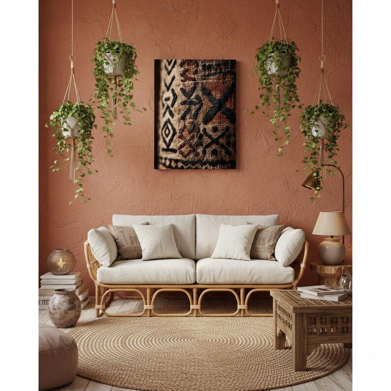 Afrikanischer Schlammtuch Leinwand | Geometrische Stammeskunst | Boho Wanddekor | Moderner afrikanischer Druck | Bogolanfini Textur | Erdton Wandkunst Bild 8
