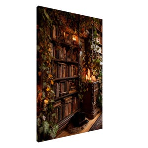 Dark Academia Library Canvas | Anxiety Bookcase Art | Maximalist Bookshelf Print | Reading Nook Decor | Book Lover Gift | Cluttercore Art