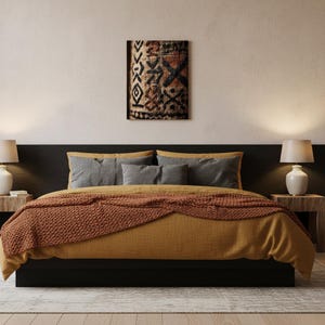 Afrikanischer Schlammtuch Leinwand | Geometrische Stammeskunst | Boho Wanddekor | Moderner afrikanischer Druck | Bogolanfini Textur | Erdton Wandkunst Bild 12